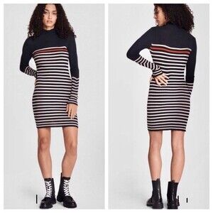 Rag & Bone Navy, White & Striped Long Sleeve Knit Dress